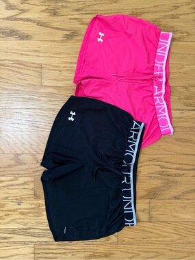 Under Armour Black and Neon Pink HeatGear Athletic Shorts - Loose Fit Bundle